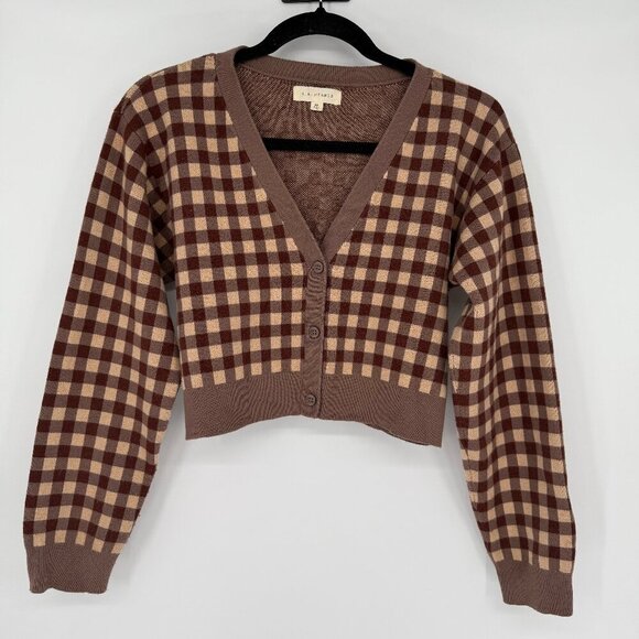 L.A. Hearts Women's Cropped Cardigan Checkered Y2K V Neck Academia Preppy - Picture 1 of 6